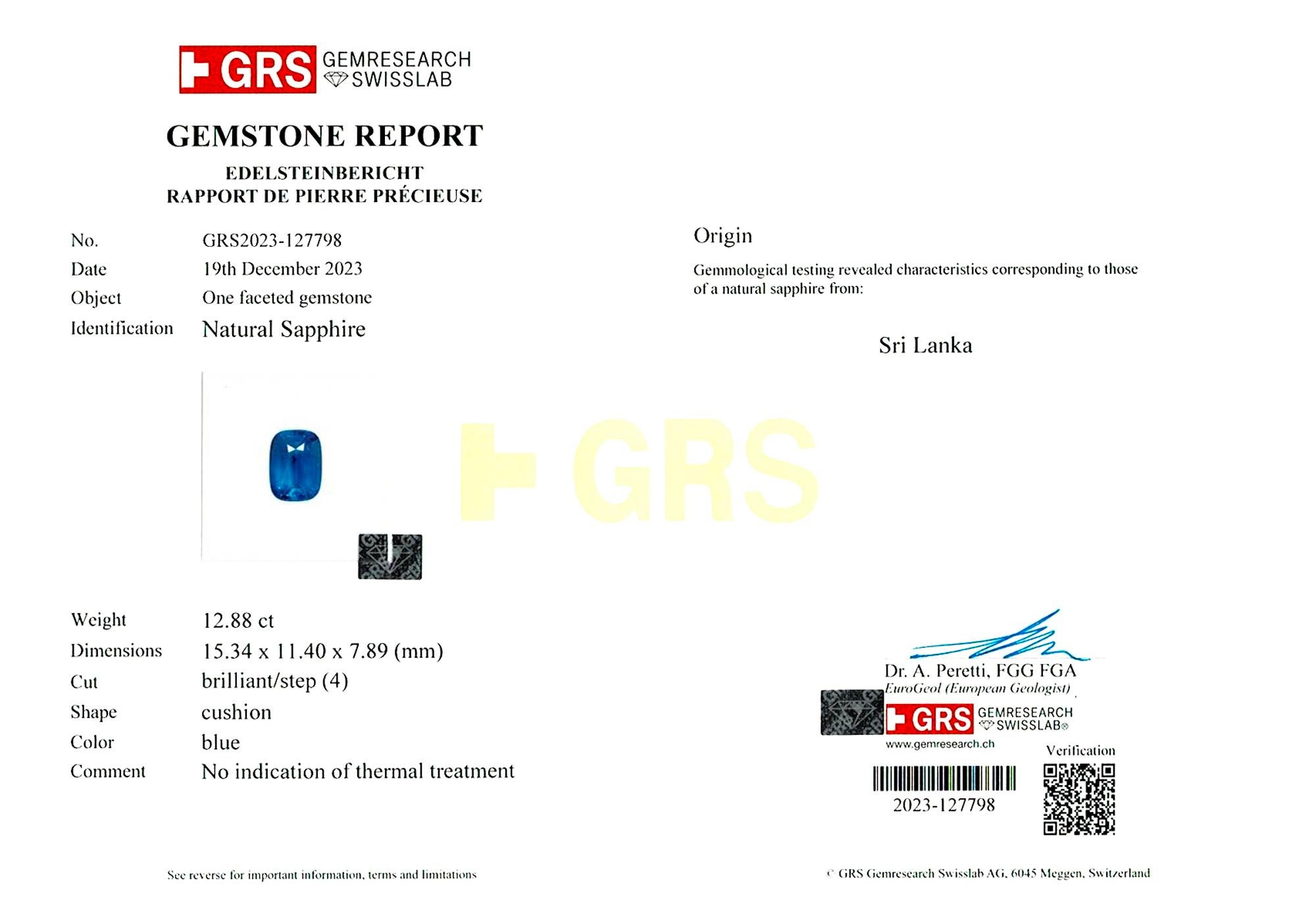 Contemporary GRS Certified 12.88 Carat Sri Lanka Ceylon Sapphire Half moon diamond ring For Sale
