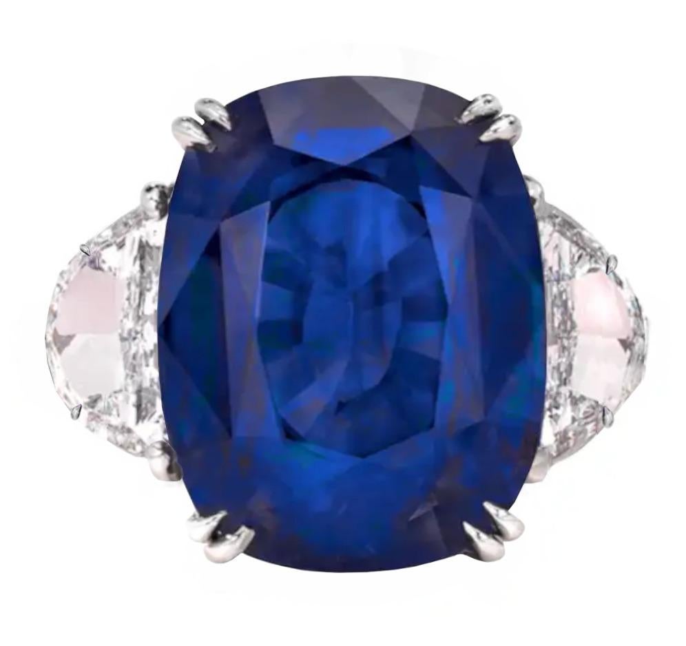 Oval Cut GRS Certified 12.88 Carat Sri Lanka Ceylon Sapphire Half moon diamond ring For Sale