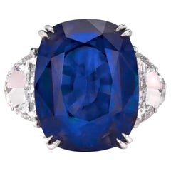 GRS-zertifizierter 12,88 Karat Sri Lanka Ceylon Saphir Halbmond Diamantring mit Halbmond