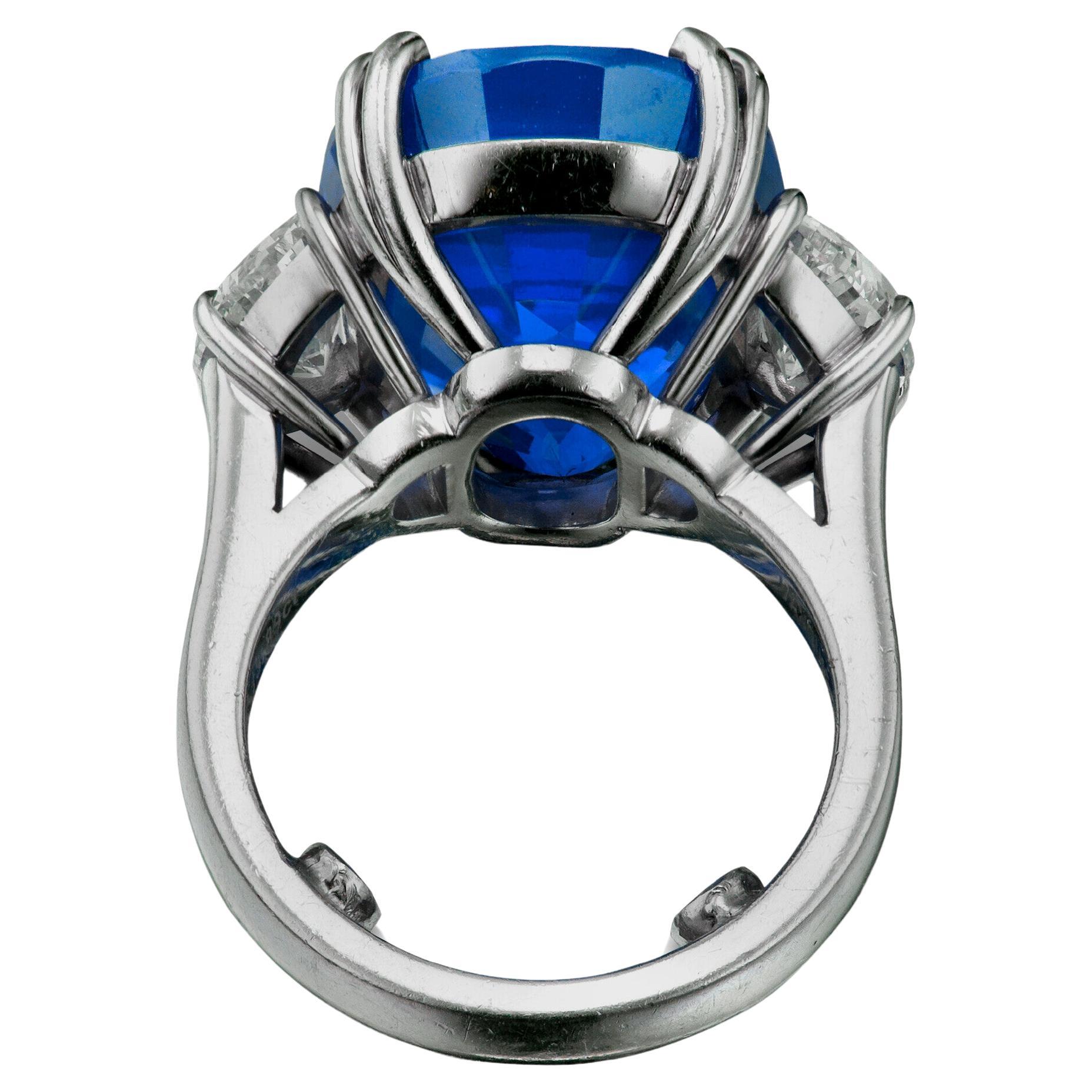Contemporary GRS Certified 12.88 Ct. Ceylon Sapphire  Diamond Platinum Ring For Sale