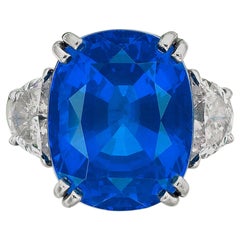 Certificado GRS 12.88 ct. Zafiro de Ceilán  Anillo de diamantes en platino