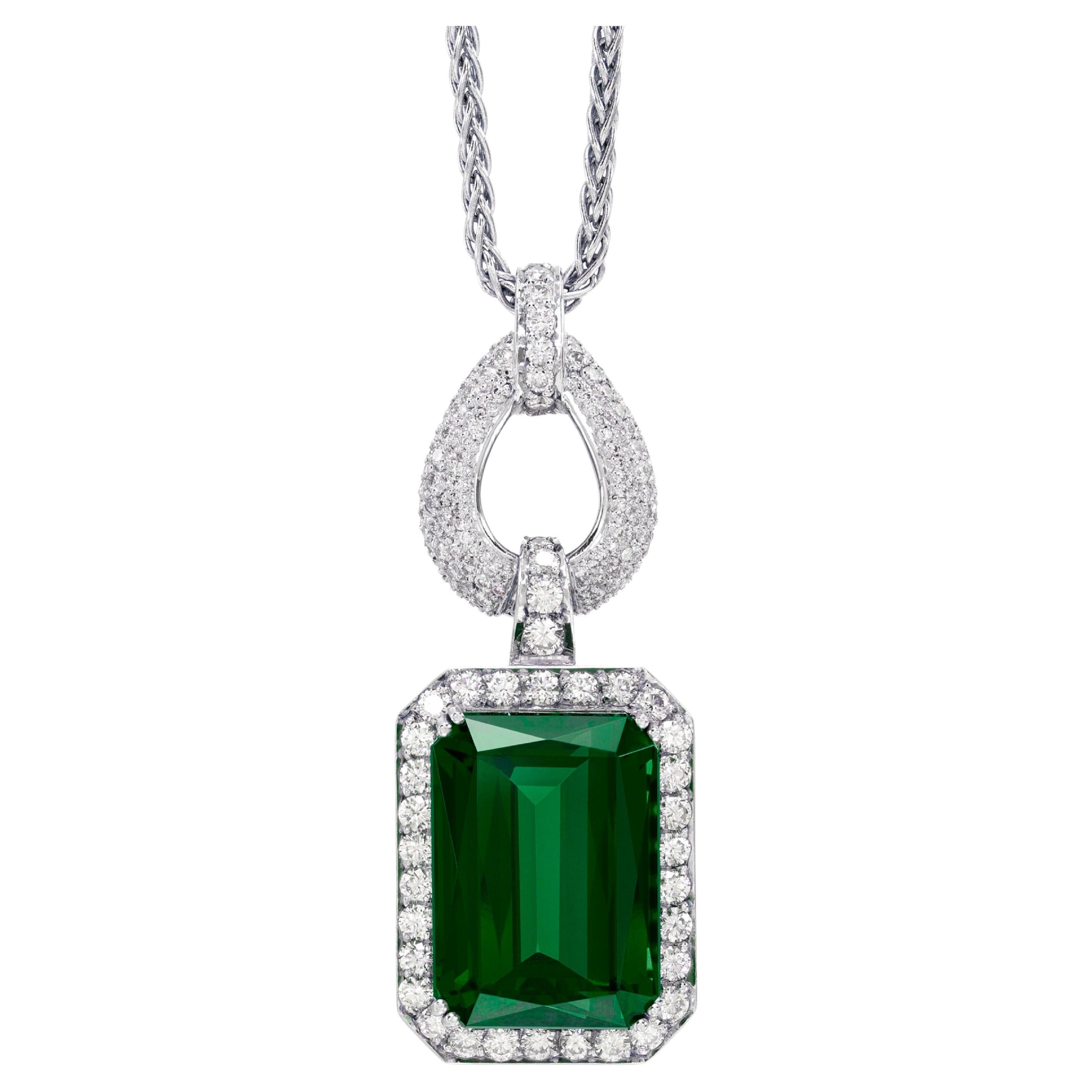 GRS Certified 12.89 Carat Minor Oil Emerald Pendant Necklace