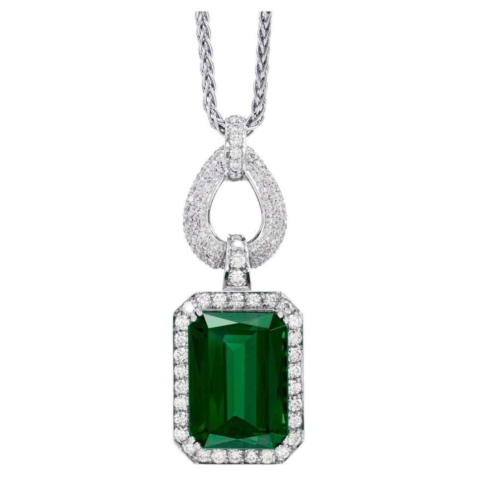 Natural Emerald Diamond Pendant 18" 14k WG 2.05 TCW Certified For Sale ...