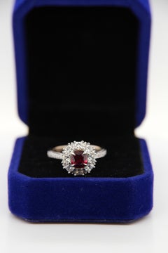GRS Certified 1.29 Carat Burma Ruby Pigeon Blood Diamond 18 Karat Gold Ring