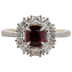 GRS Certified 1.29 Carat Burma Ruby Pigeon Blood Diamond 18 Karat Gold Ring