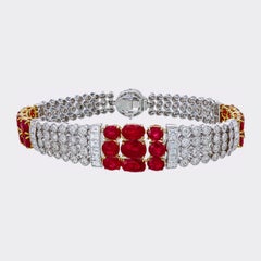 GRS Certified 1.29 Carat Burmese No Heat Ruby and Diamond Bracelet in 18K Gold