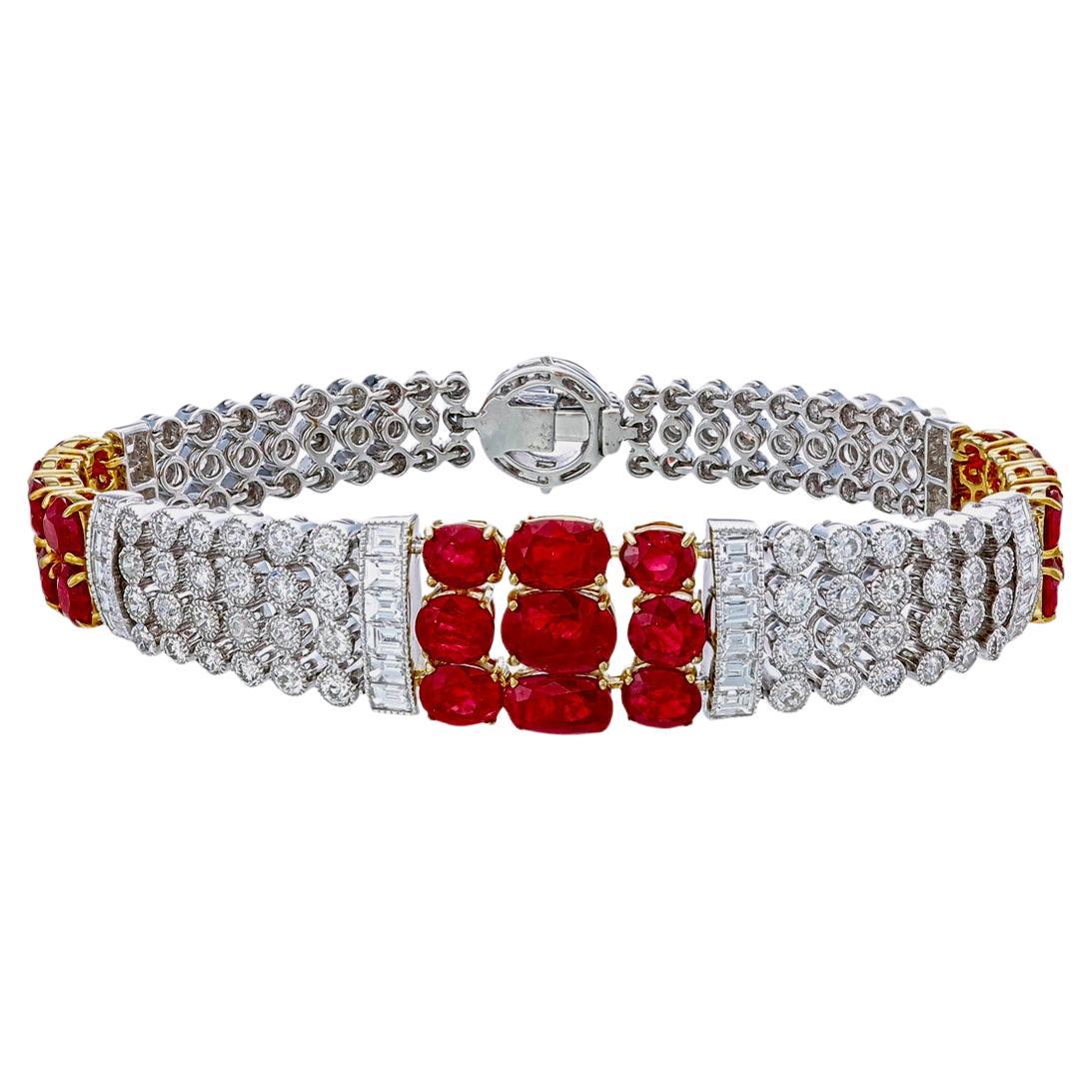 Bracelet en or 18 carats certifié GRS de 1,29 carat de rubis birman sans chaleur et de diamants en vente