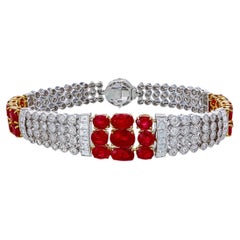 GRS Certified 1.29 Carat Burmese No Heat Ruby and Diamond Bracelet in 18K Gold
