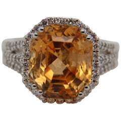 GRS Certified 12.95 Carat Sri Lankan Orangy, Yellow Sapphire and Diamond Ring