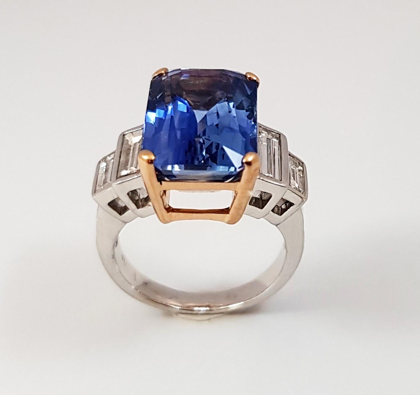 GRS Certified 12cts Ceylon Blue Sapphire with Diamond Ring in 18K White Gold For Sale 2