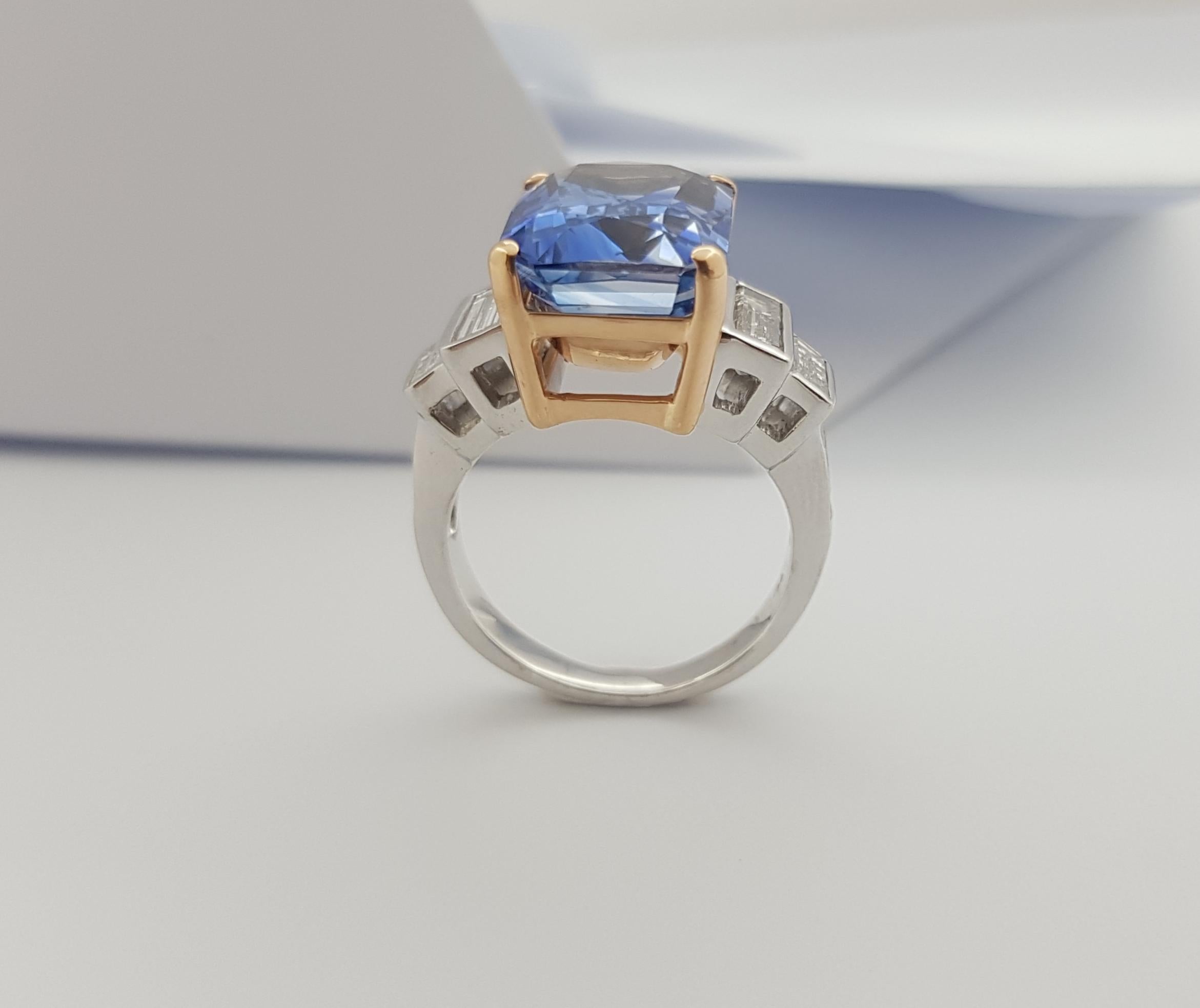 GRS Certified 12cts Ceylon Blue Sapphire with Diamond Ring in 18K White Gold For Sale 4