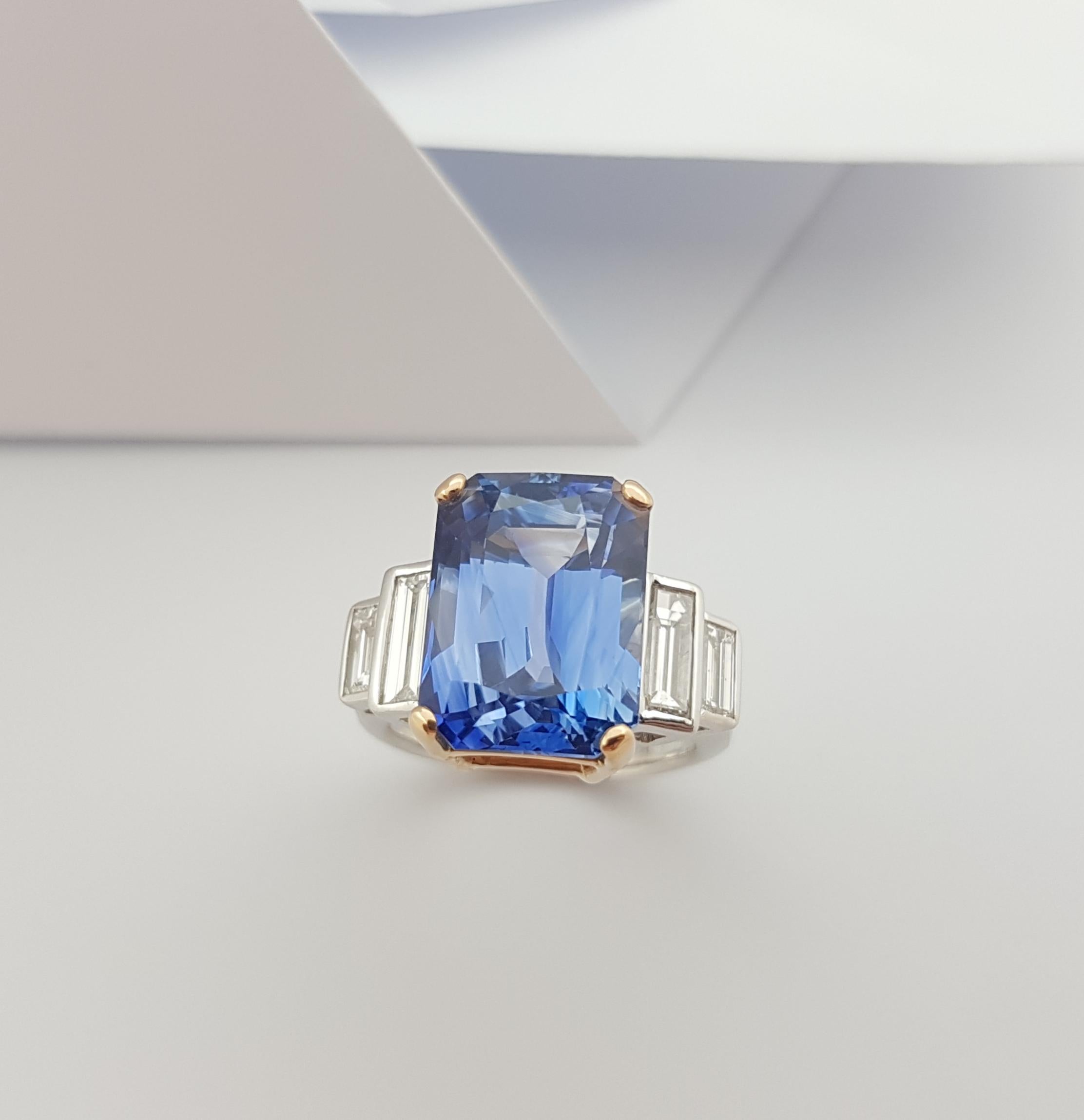 GRS Certified 12cts Ceylon Blue Sapphire with Diamond Ring in 18K White Gold For Sale 5