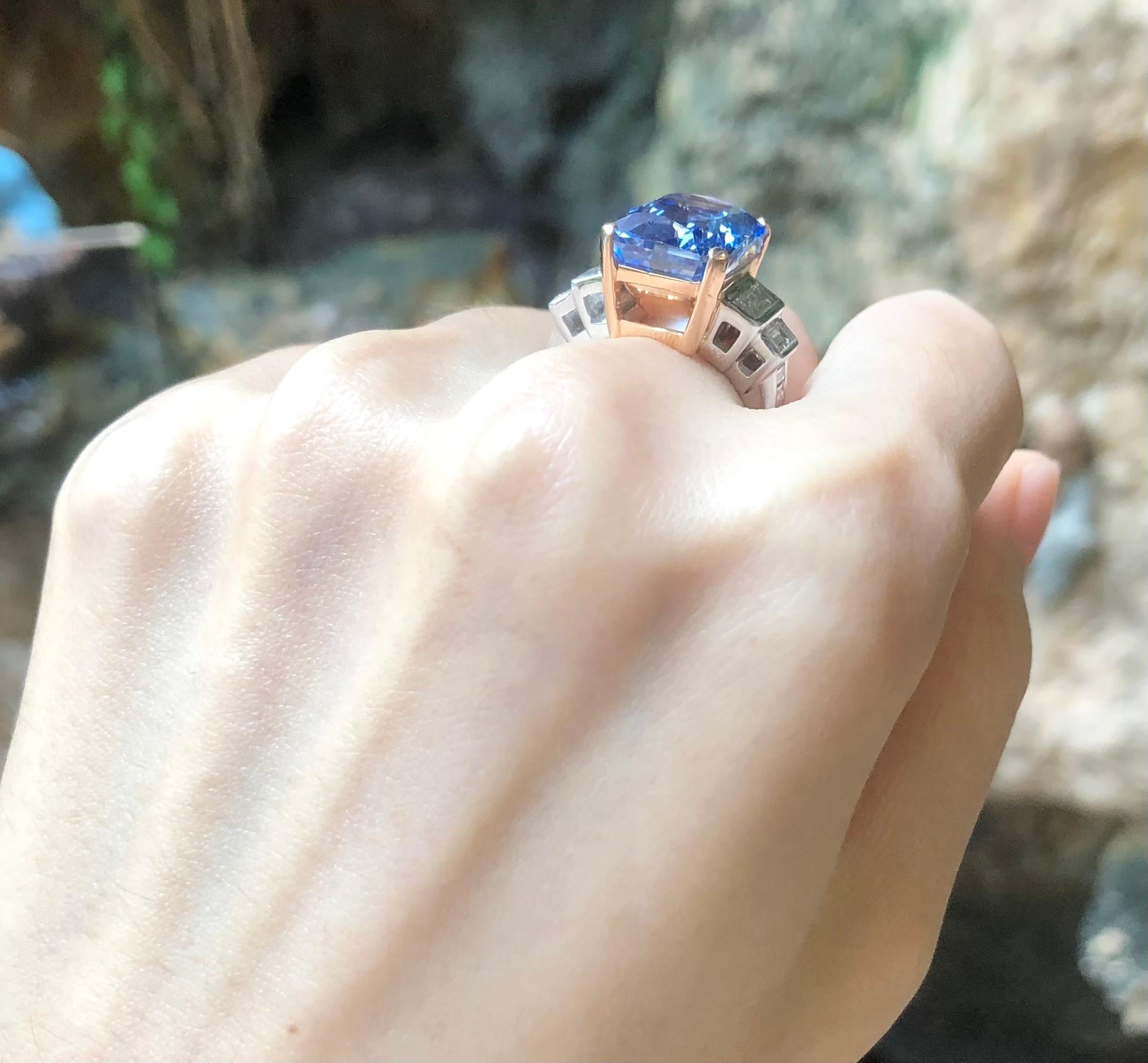 Contemporary GRS Certified 12cts Ceylon Blue Sapphire with Diamond Ring in 18K White Gold For Sale