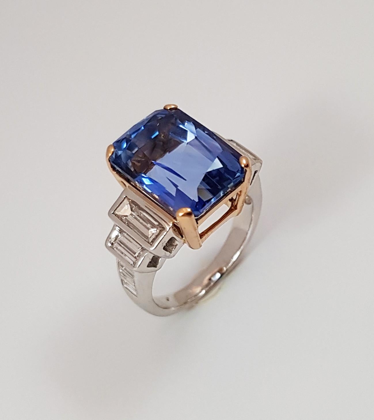 Women's GRS Certified 12cts Ceylon Blue Sapphire with Diamond Ring in 18K White Gold For Sale