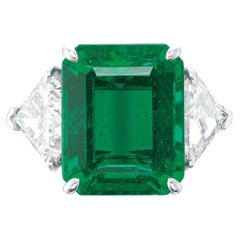 GRS Certified 13 Carat Minor Oil Green Emerald 18k White Gold Ring