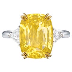 GRS Certified 13 Carat Natural No Heat Yellow Cushion Cut Sapphire Ring