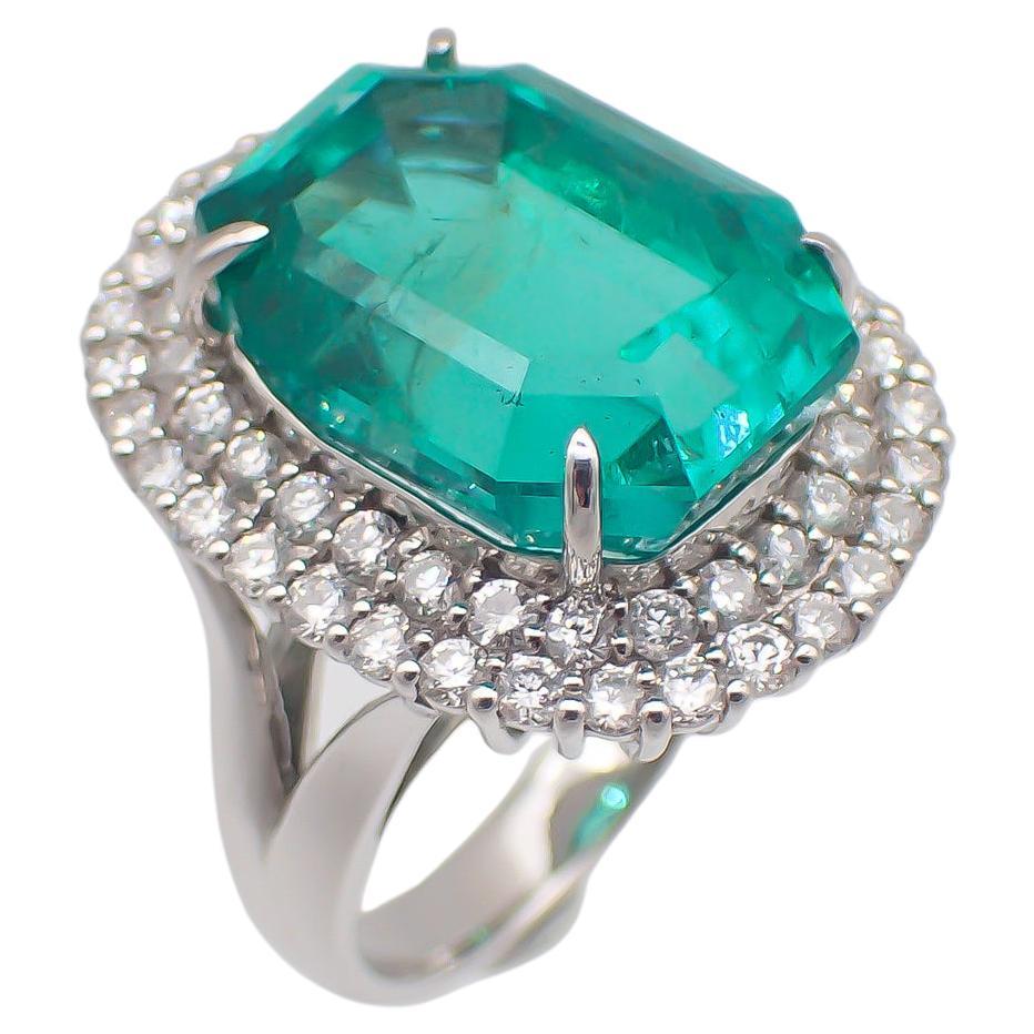 48.00ct GRS Certified Colombia Emerald Ring with Cabochon Sapphires and