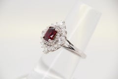 GRS Certified 1.34 Carat Burma Ruby Pigeon Blood Diamond 18 Karat Gold Ring