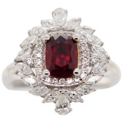 GRS Certified 1.34 Carat Burma Ruby Pigeon Blood Diamond 18 Karat Gold Ring