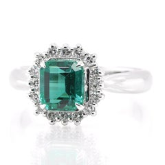 GRS Certified 1.34 Carat Colombian Emerald & Diamond Engagement Ring