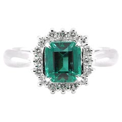 GRS Certified 1.34 Carat Colombian Emerald & Diamond Engagement Ring 