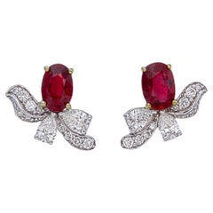 GRS Certified 1.35 Carat Pigeon Blood Ruby and Diamond Earrings