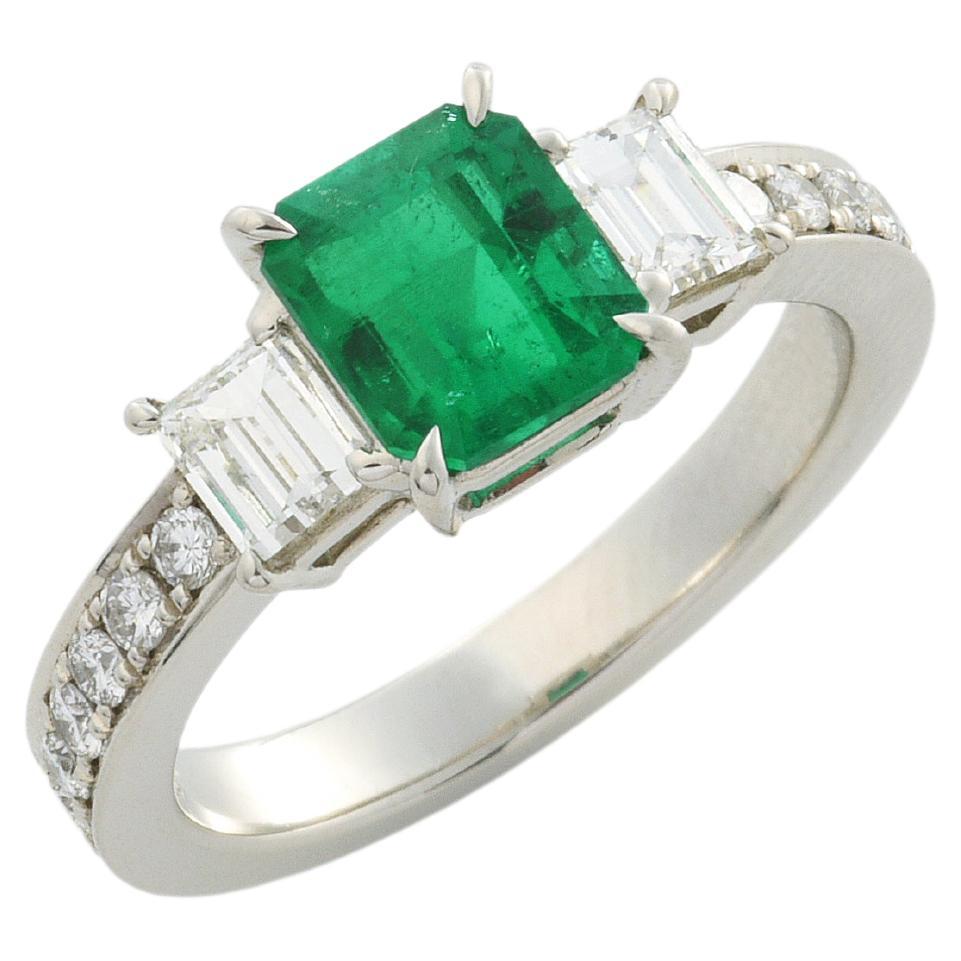 GRS Certified 1.36 ct Muzo "Vivid Green" Colombian Emerald Ring For Sale