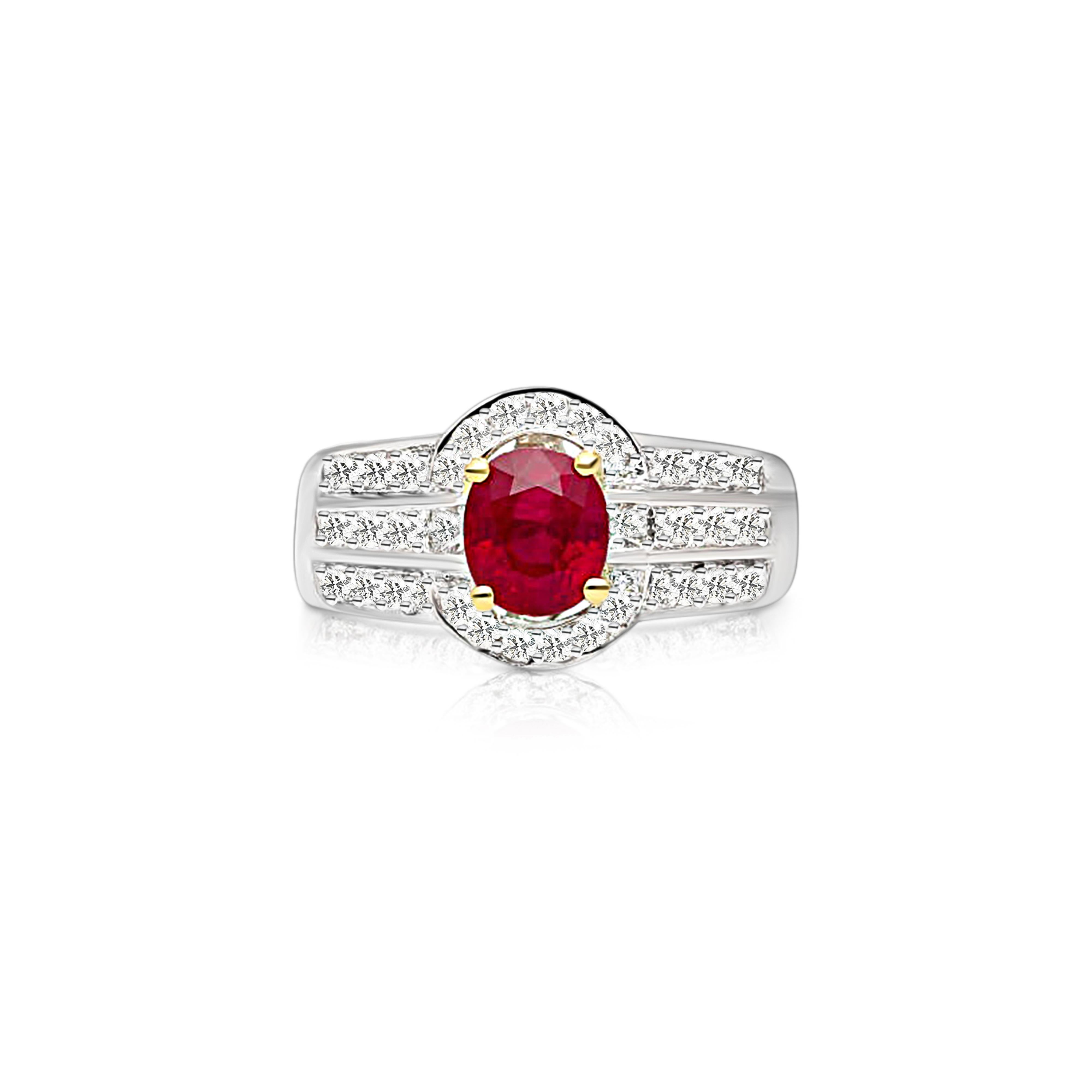 Anillo de oro de 18 quilates con diamantes y rubíes de sangre de paloma de Birmania de 1,37 quilates con certificado GRS en venta 5