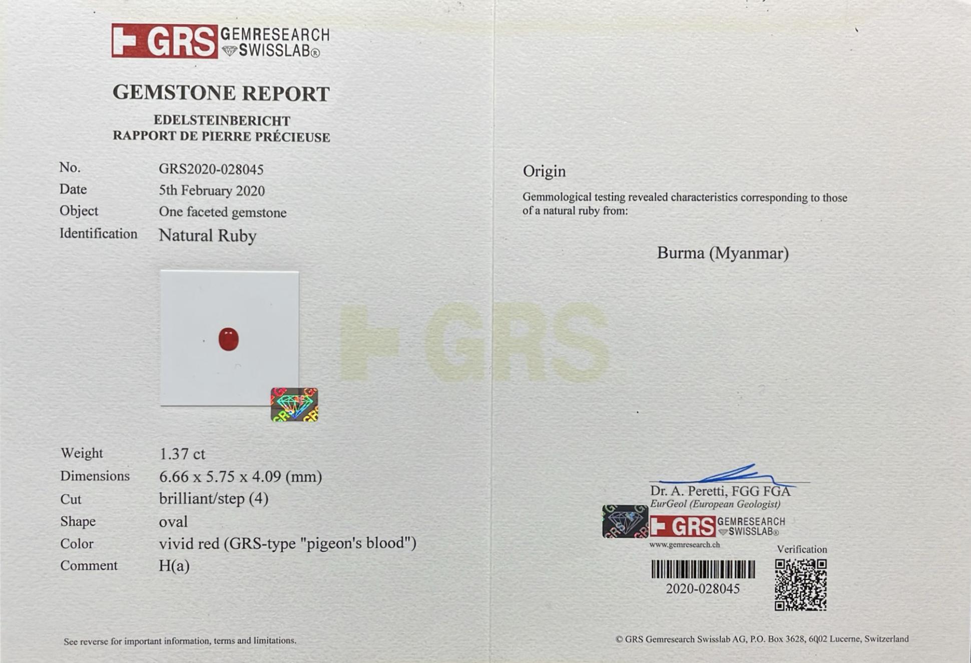 Anillo de oro de 18 quilates con diamantes y rubíes de sangre de paloma de Birmania de 1,37 quilates con certificado GRS en venta 10