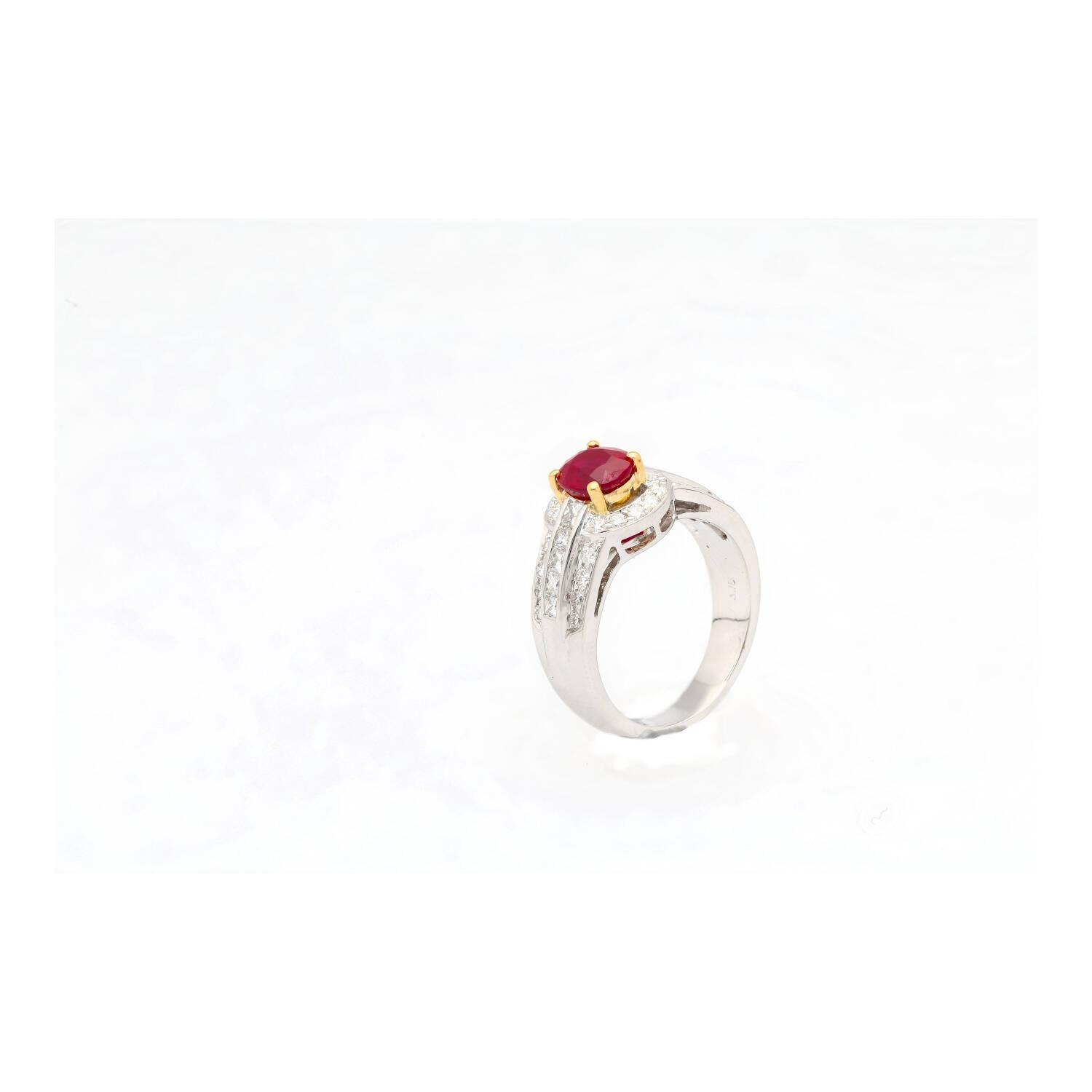 GRS Certified 1.37 Carat Burma Pigeon Blood Ruby & Diamond Ring in 18K Gold In New Condition For Sale In Miami, FL