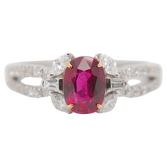 Bague sang de pigeon en or 18 carats avec rubis birman certifié GRS de 1,38 carat, sans chaleur