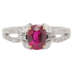 GRS Certified 1.38 Carat Burmese Ruby No Heat Pigeon Blood Ring in 18k Gold