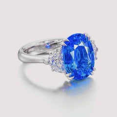 GRS Certified 13.89 Carat Unheated Ceylon Blue Sapphire Diamond Ring