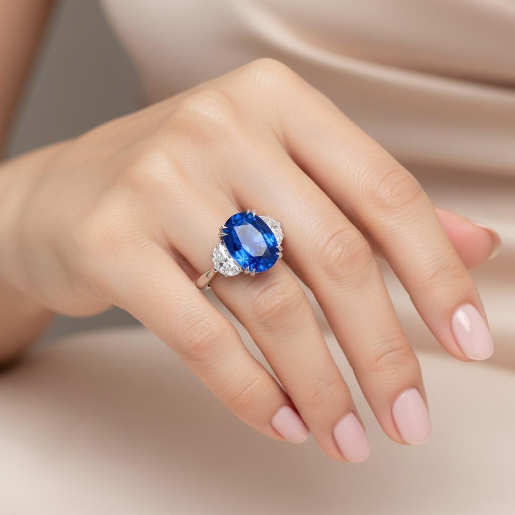 Contemporain Bague avec saphir bleu de Ceylan non chauffé et diamant certifié GRS de 13.89 carats en vente