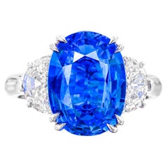 Bague avec saphir bleu de Ceylan non chauffé et diamant certifié GRS de 13.89 carats