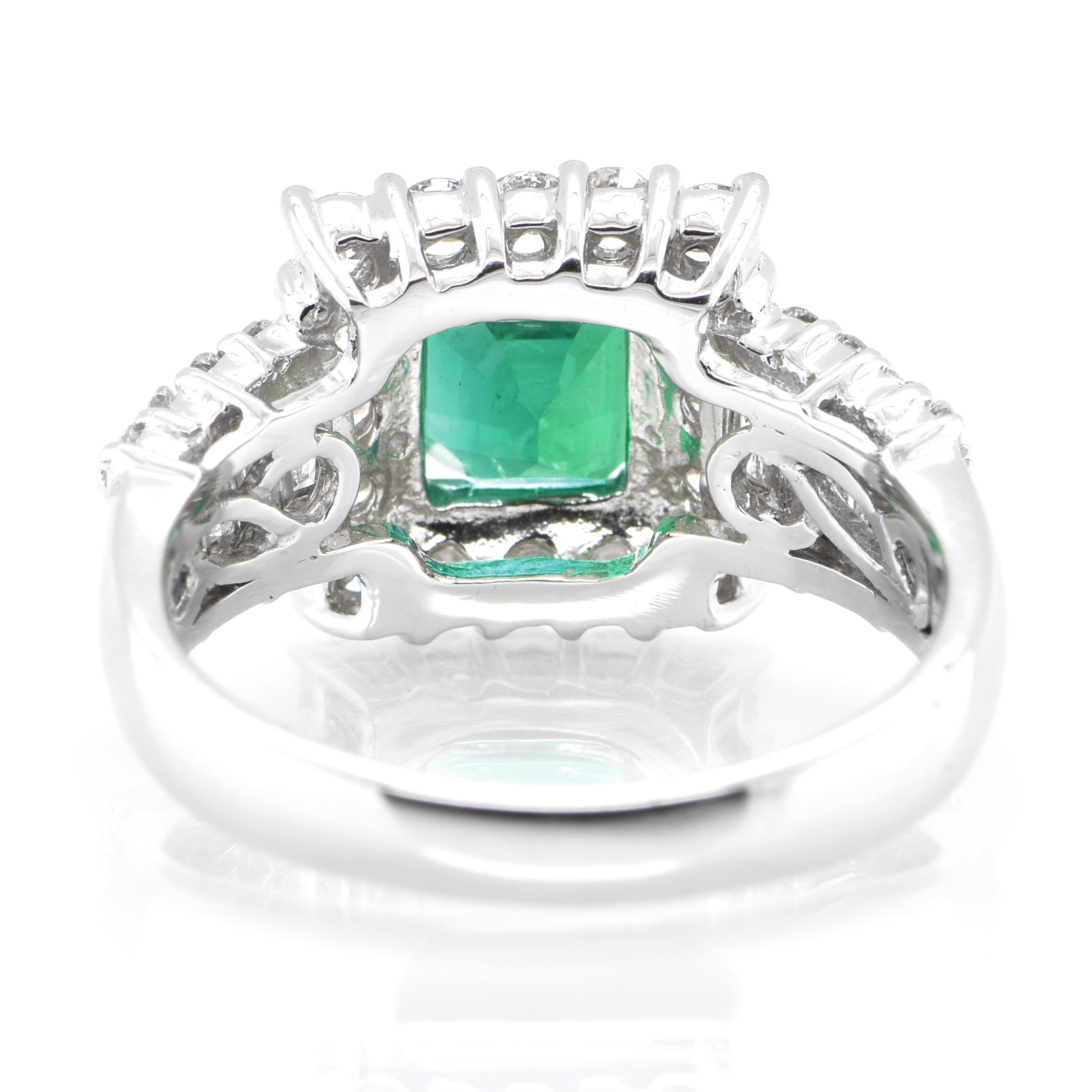 Modern GRS Certified 1.39 Carat Vivid Green Colombian Emerald Ring Set in Platinum