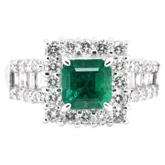 GRS Certified 1.39 Carat Vivid Green Colombian Emerald Ring Set in Platinum