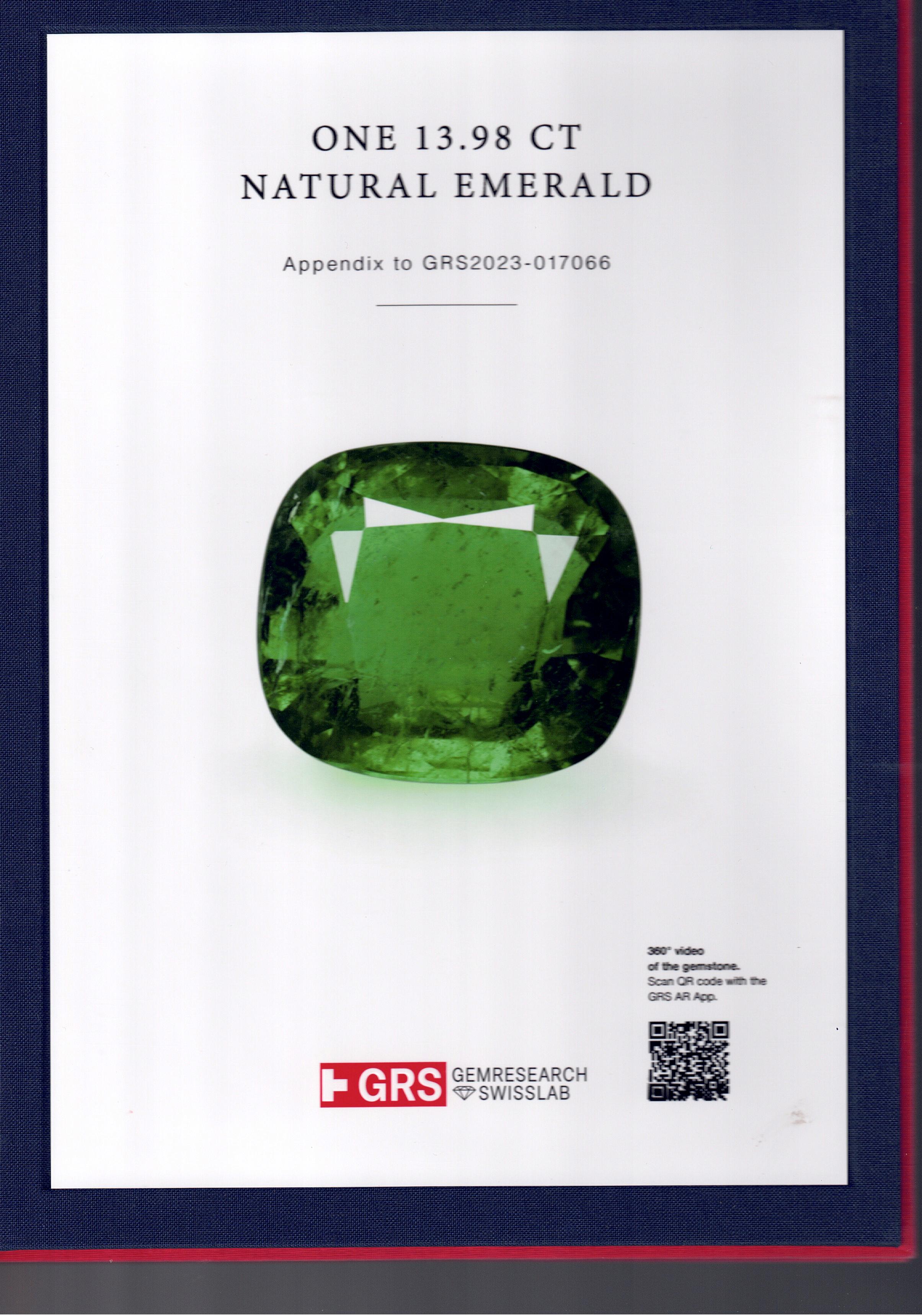 Women's GRS Certified 13.98 Carat Vivid Green Zambian Emerald Diamonds Coktail Ring For Sale