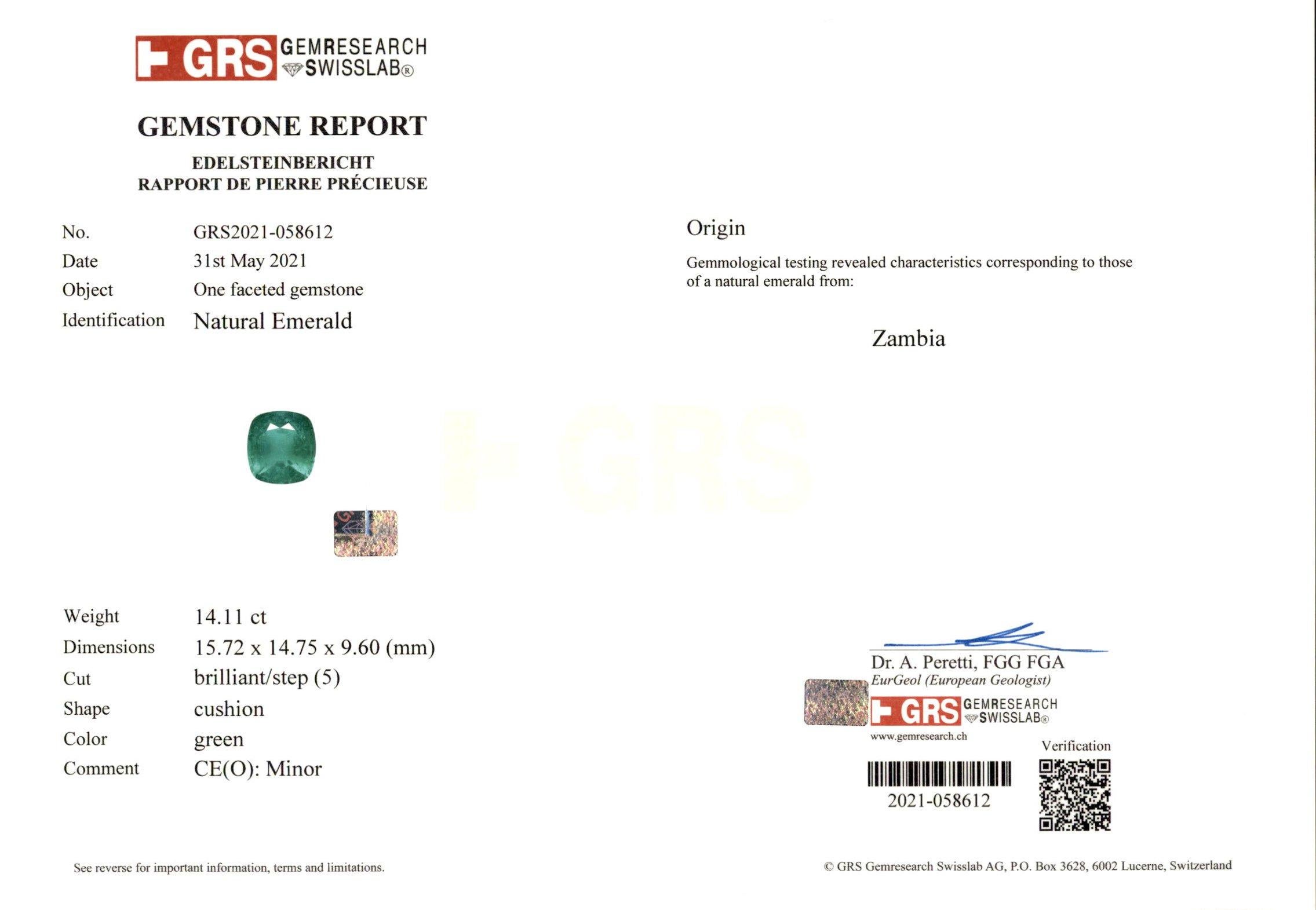 GRS-zertifizierter 14 Karat Smaragdring mit doppeltem Pavé-Diamant im Kissenschliff im Zustand „Neu“ im Angebot in Chicago, IL
