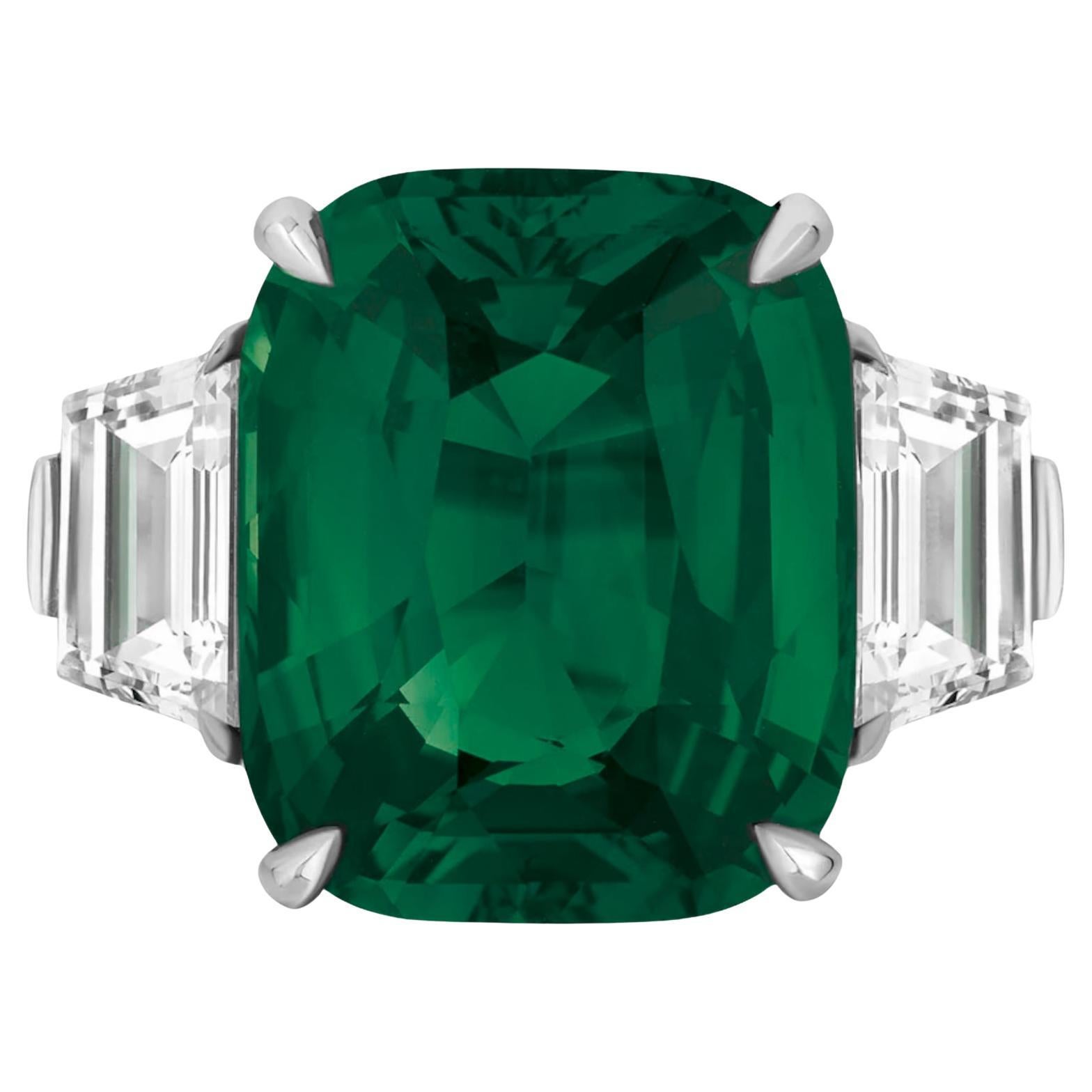GRS Certified 14 Carat Vivid Green Oval Emerald MINOR OIL Diamond Ring