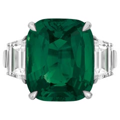 GRS Certified 14 Carat Vivid Green Oval Emerald MINOR OIL Diamond Ring