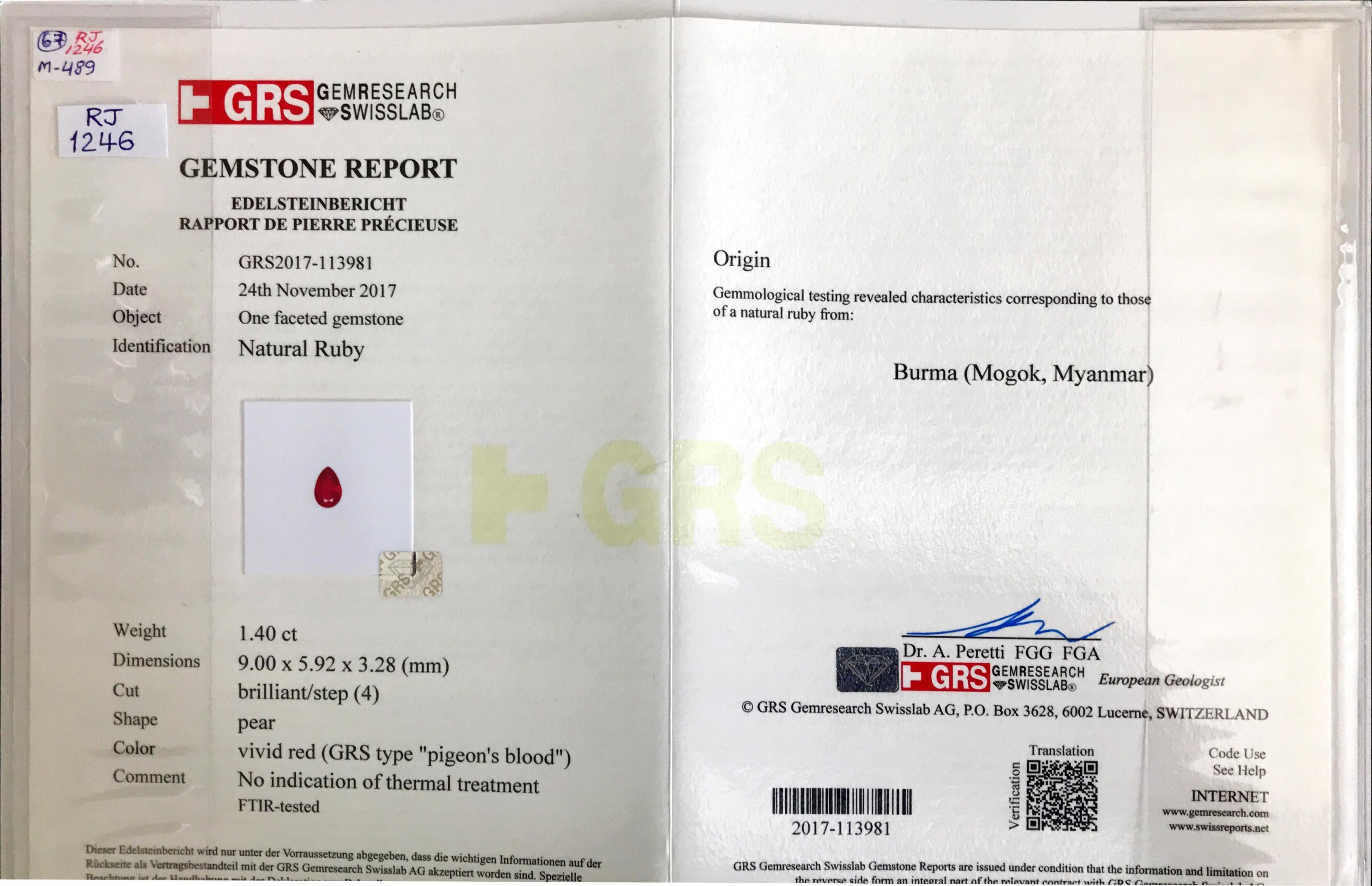 GRS Certified 1.40 Carat Pigeon Blood Burmese Ruby & Diamond 18 Karat Gold Ring 4
