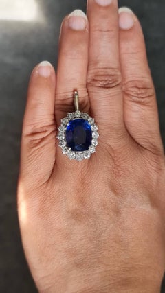 GRS Certified 14.03 Carat No Heat Burmese Sapphire and Diamond Ring