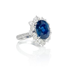 GRS Certified 14.15 Carat Burmese No Heat Sapphire Diamond Ring in 18k Gold