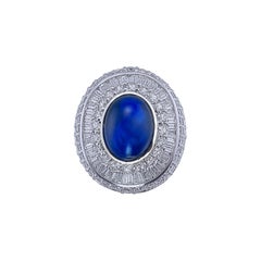 GRS Certified 14.24 Carat Ceylon Sapphire & Diamond Cocktail Ring