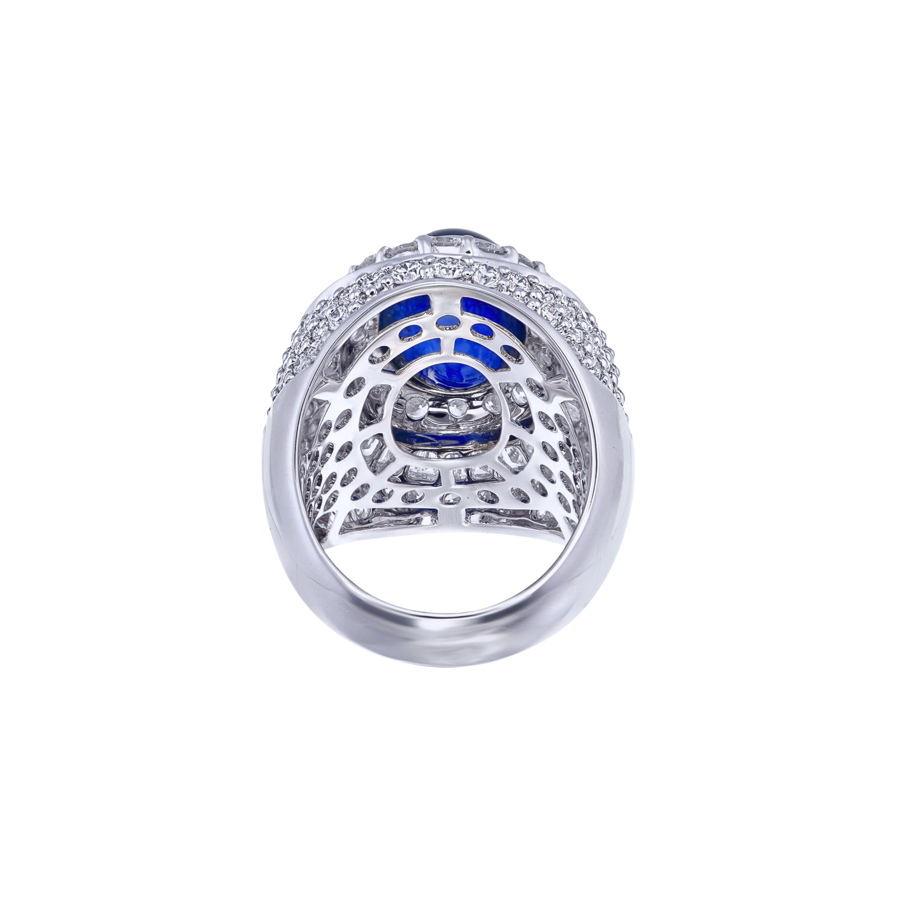 GRS-zertifizierter 14,24 Karat Ceylon-Saphir- und Diamant-Cocktailring (Cabochon) im Angebot
