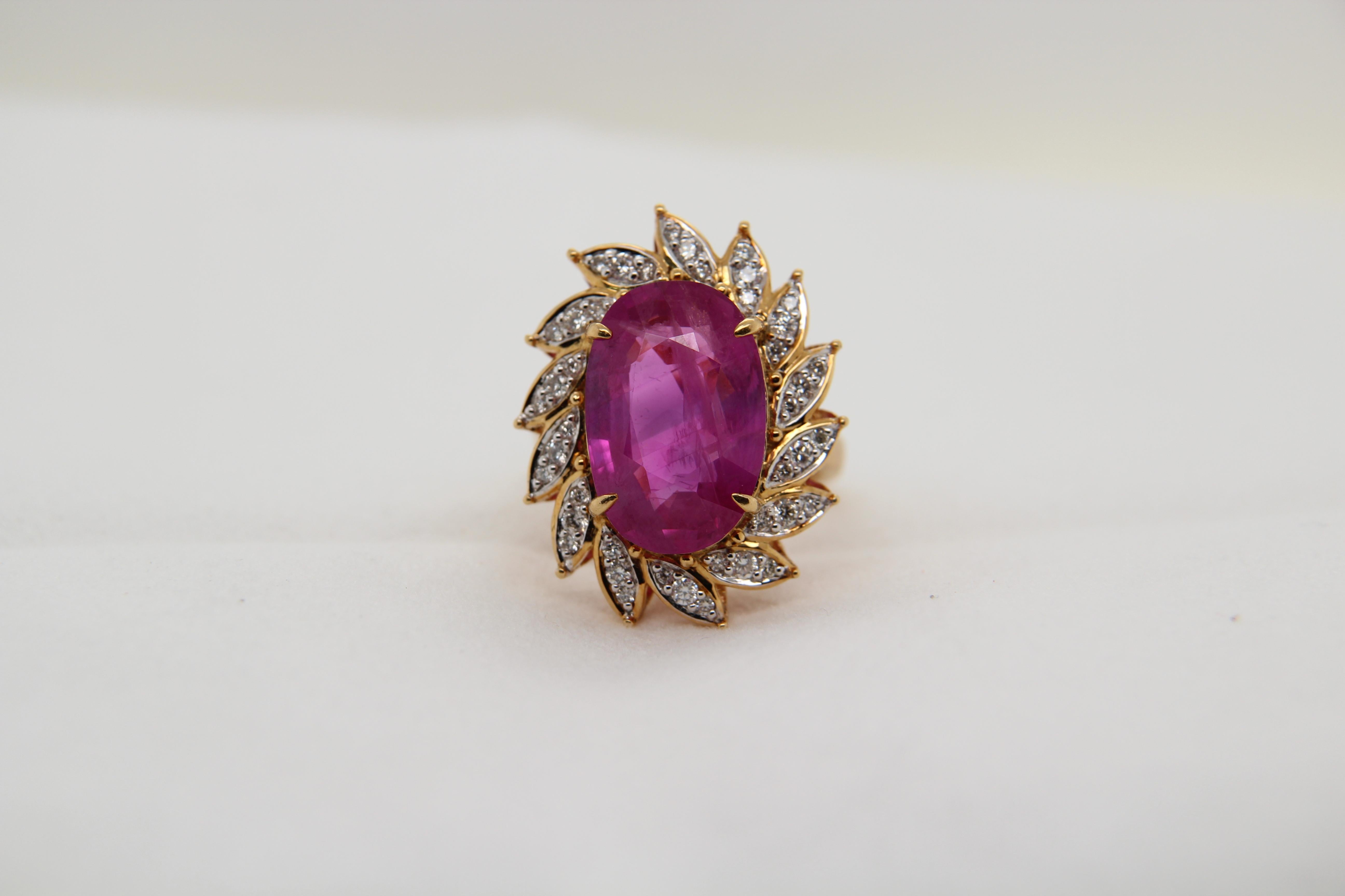 GRS Certified 14.24 Carat Burmese Pink Sapphire Ring Cocktail Ring For Sale 1
