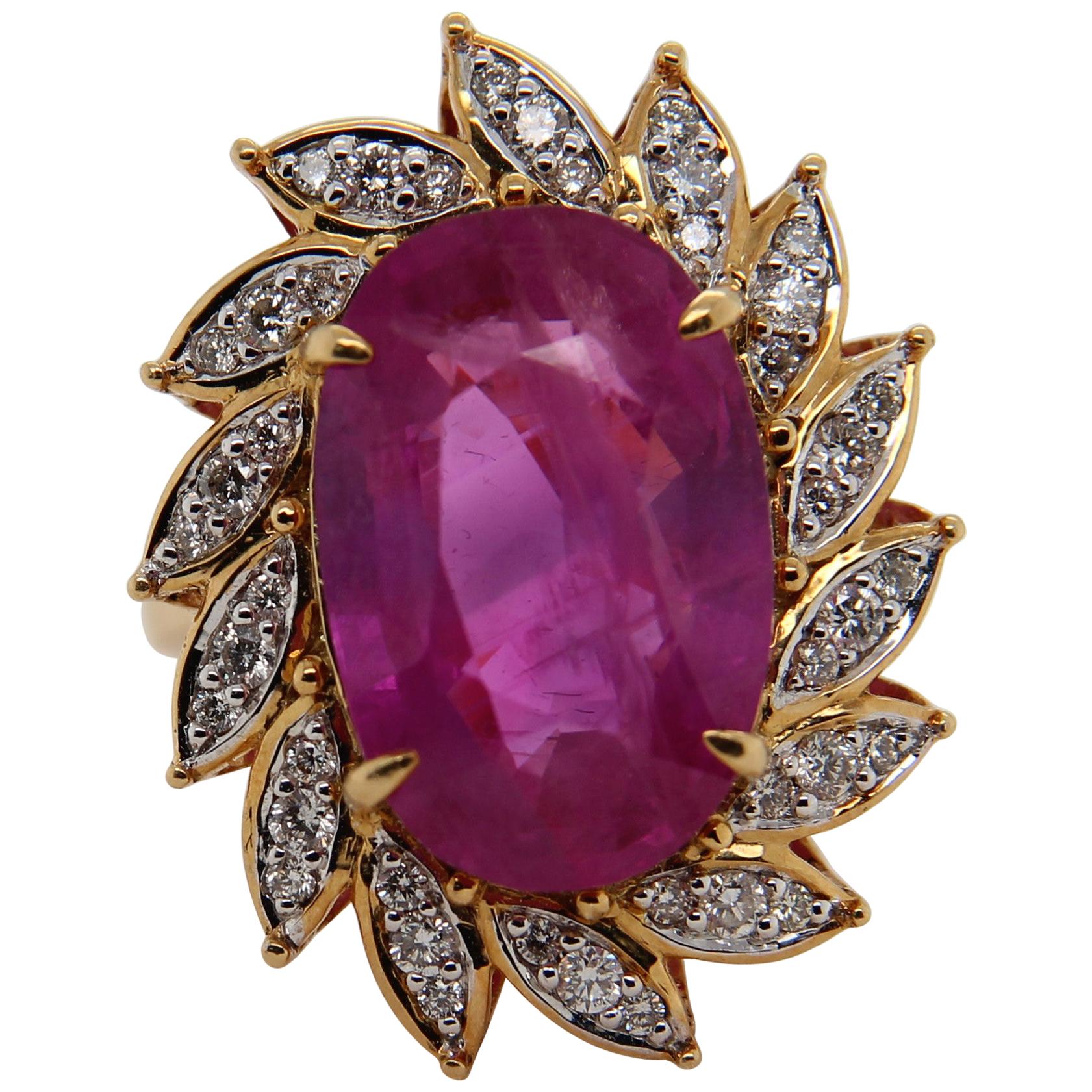 GRS Certified 14.24 Carat Burmese Pink Sapphire Ring Cocktail Ring