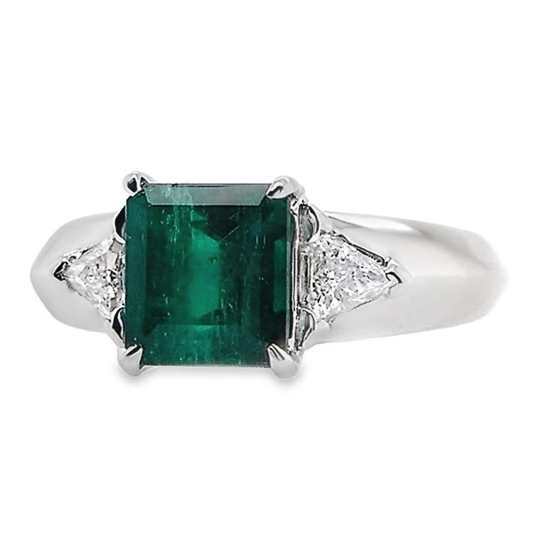 GRS Certified 1.42ct Muzo No-Oil Colombia Emerald 0.16ct Diamonds Platinum Ring In New Condition In Hong Kong, HK