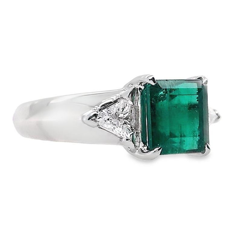 Women's or Men's GRS Certified 1.42ct Muzo No-Oil Colombia Emerald 0.16ct Diamonds Platinum Ring For Sale